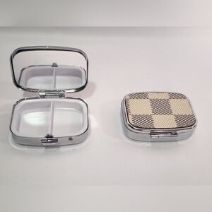 Louis Vuitton Damier Azur Monogram Canvas Silver Pill Box Compact Mirror